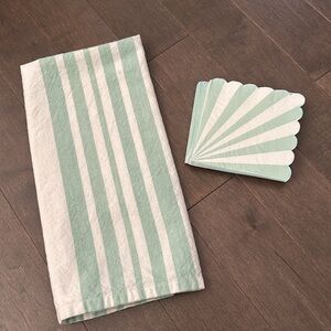 Mint Green & White Stripe Napkin & Tea Towel Bundle, Kitchen Accessories Linens